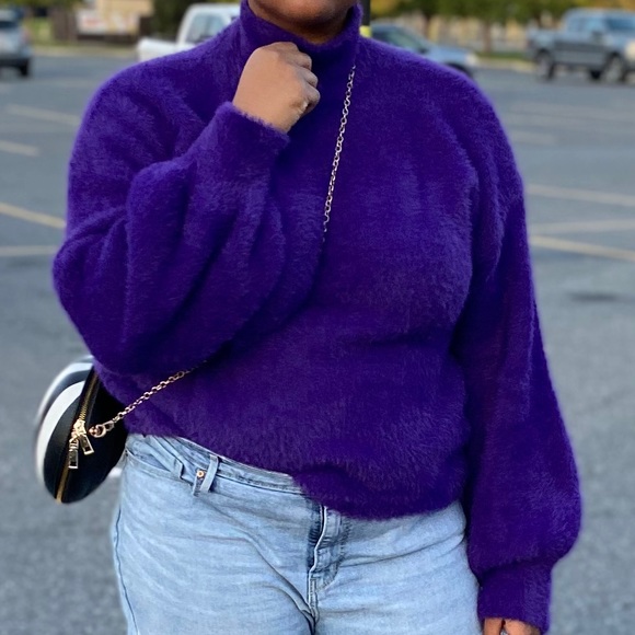 purple fuzzy sweater